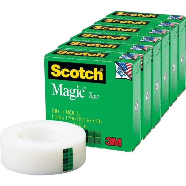 Scotch Magic Tape, 1" Core, 1"x1296", 6/PK, Transparent PK MMM81011296PK
